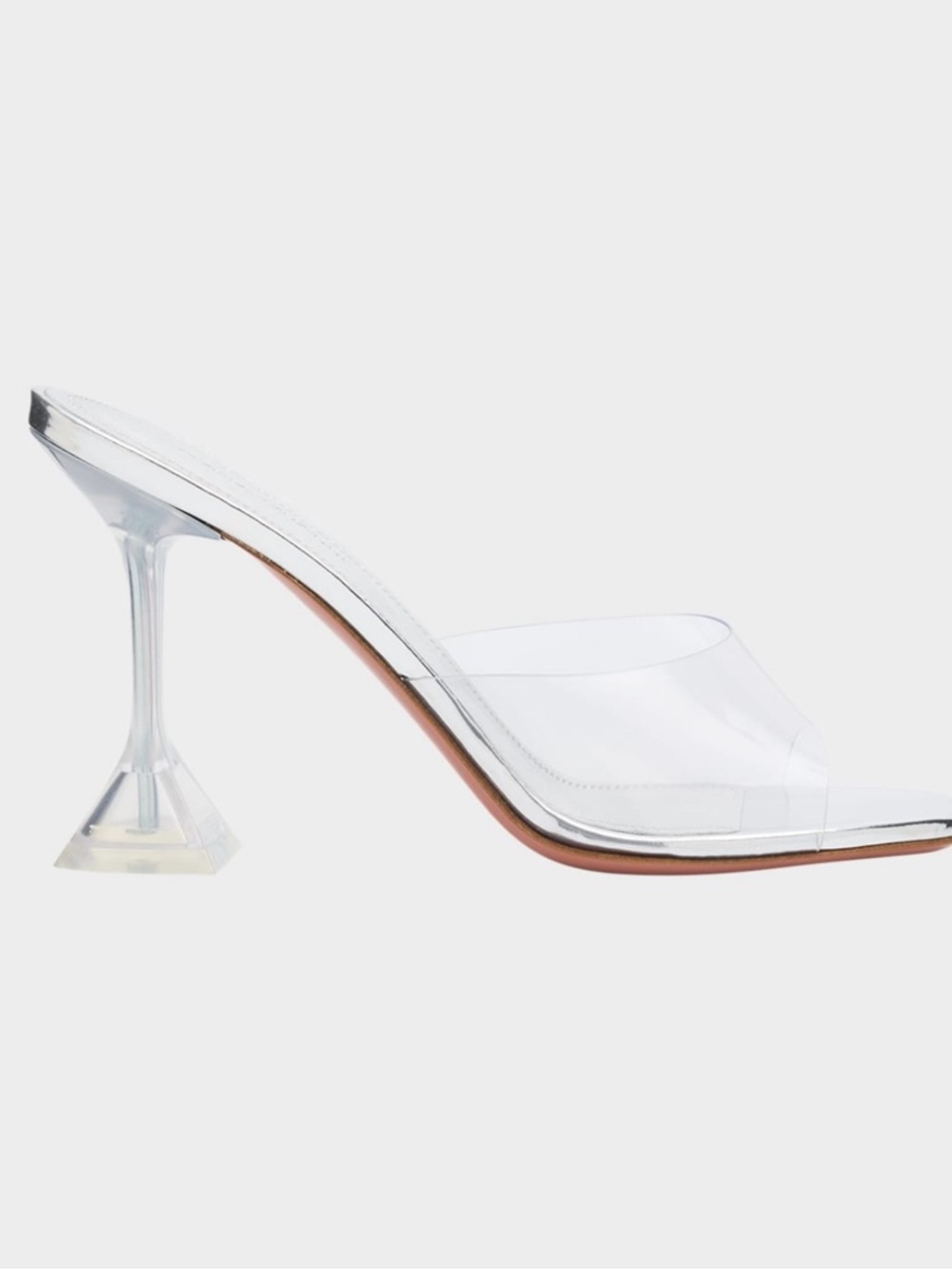 Amina Muaddi Transparent Lucite Strap Flared Heel Mule